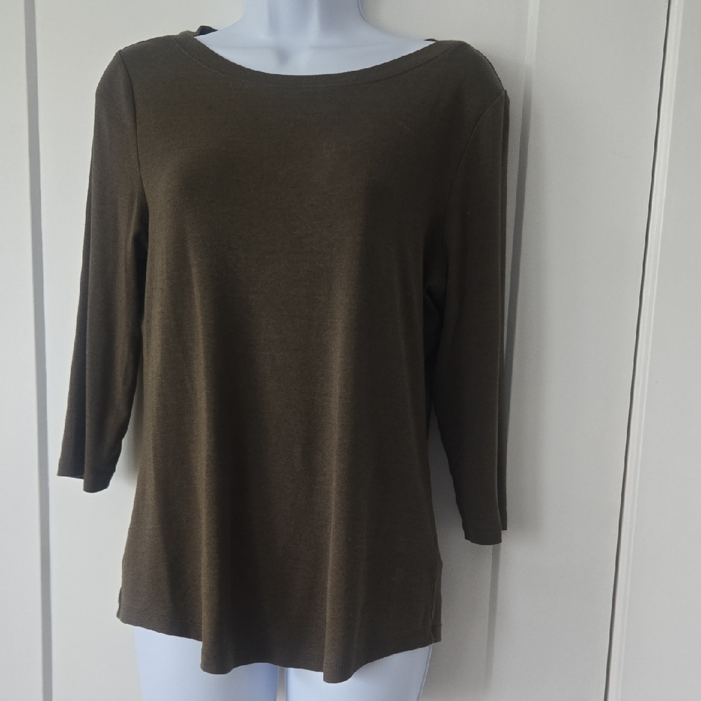 Jones New York Black‎ and Green 3/4 Sleeve Relaxed Top